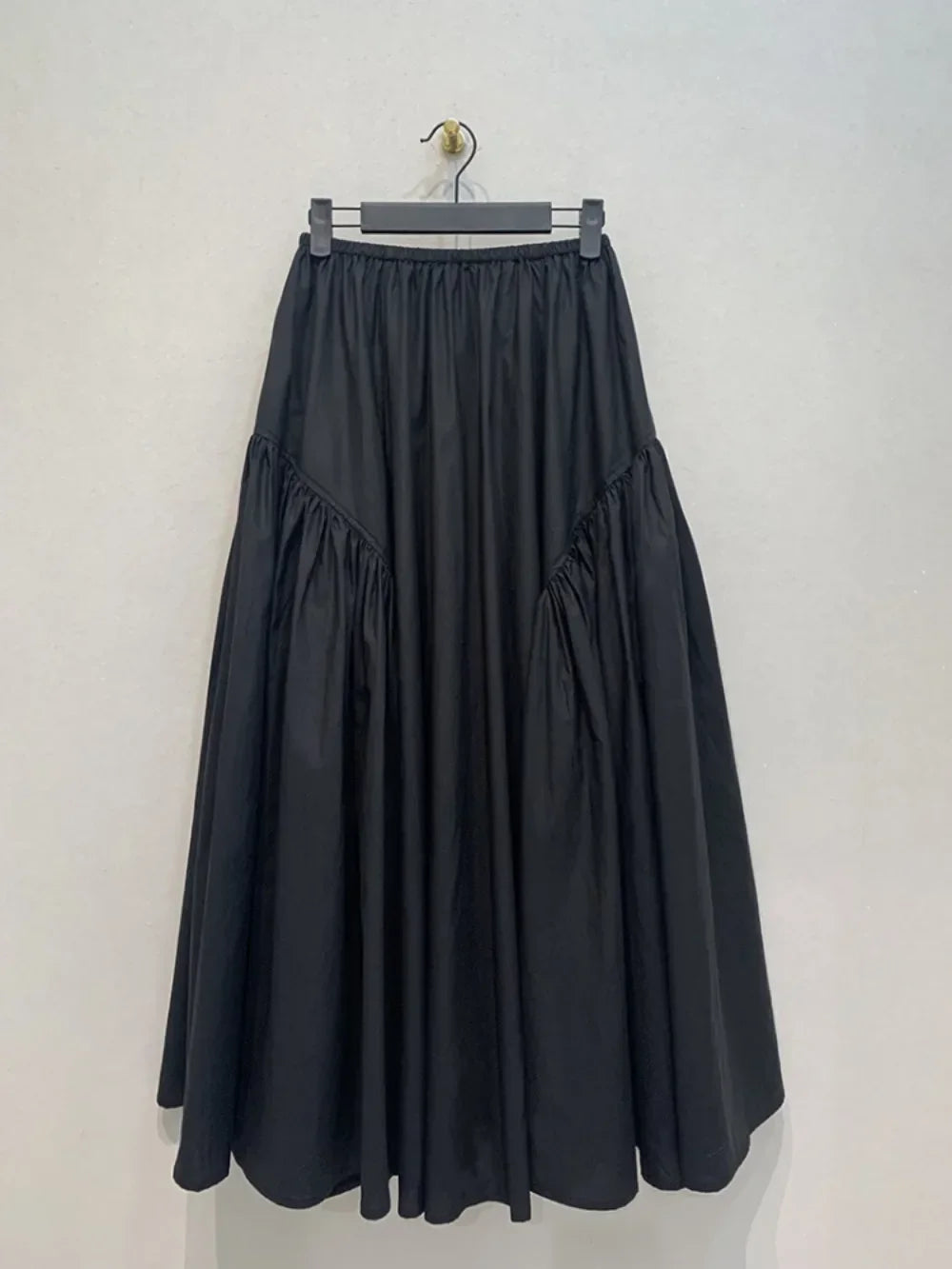 Kuzuwata Loose Autumn Winter Casual Solid Skirt A-line Mid-length Patchwork Big Swing Faldas Japan Moda Ruched All-match Skirts