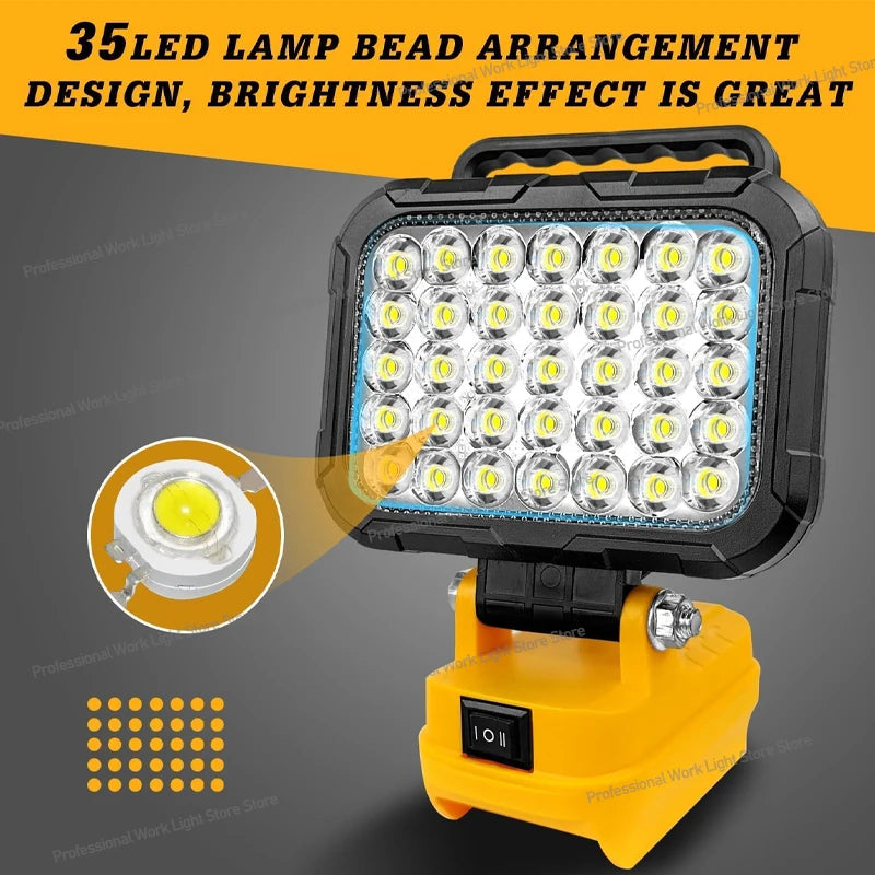 Cordless LED Work Light for DeWalt 20V Battery, 60W 6000LM Jobsite Flood Lights, Portable Outdoor Flashlight Dual USB Charging