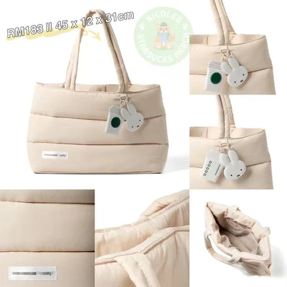 Kawaii Miffy Down Tote Bag Preppy High Capacity One Shoulder Laptop Cute School Bag Christmas Gift Toys