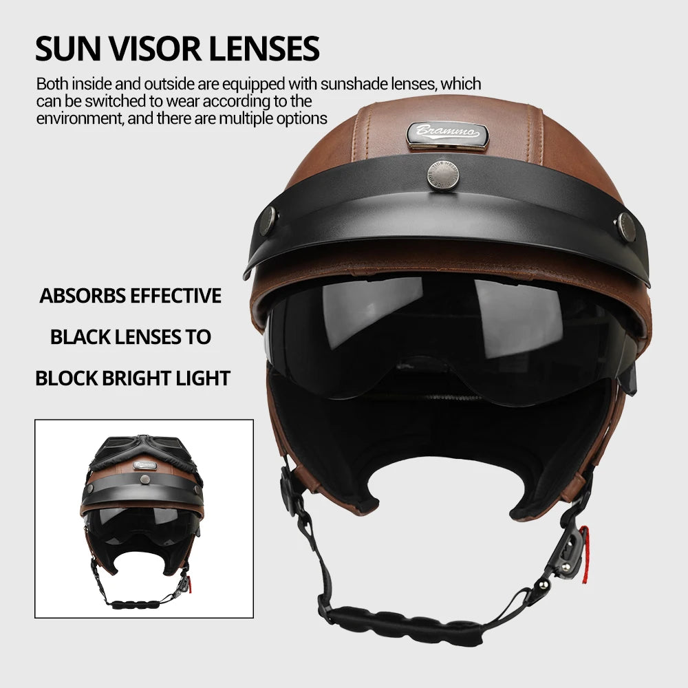 Motorcycle Half Helmet Leather Vintage Helmet Four Seasons General Safety Helmet Anti Fall And Sun Cap Moto Open Face Helmet