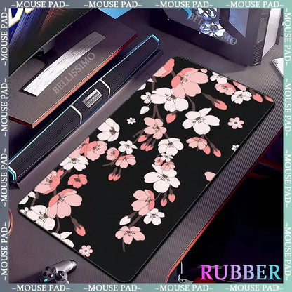 Black rubber mouse pad with white flower computer keyboard mouse pads office computer accessories pad game non-slip desk mat