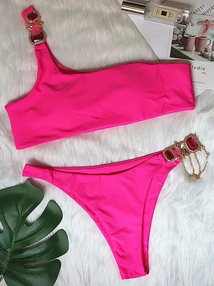 Halter Crystal Rhinestone Diamond Bikini 2025 Female Swimsuit Women Swimwear Two Pieces Bikini set Brazilian Bathing Suit Swim