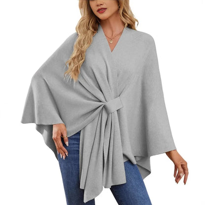 Women's Trendy Autumn And Winter Loose V-Neck Shawl Cape Elegant Shawl Wraps Casual Solid Color Soft Open Front Poncho bat shirt