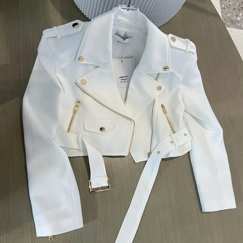 Korean Ladies Fashion Short Jacket Design Sense Niche Feminine Long Sleeves Locomotive Coat Spring Autumn Women Patchwork Outwea