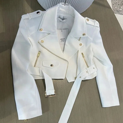 Korean Ladies Fashion Short Jacket Design Sense Niche Feminine Long Sleeves Locomotive Coat Spring Autumn Women Patchwork Outwea