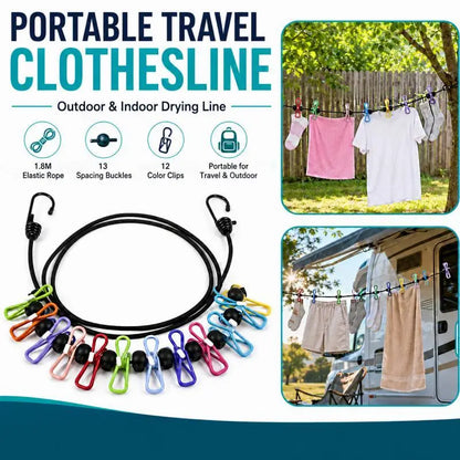 Portable Retractable Travel Clothesline 12 Clothes Clips for Indoor Laundry Drying line,Outdoor Camping Accessories