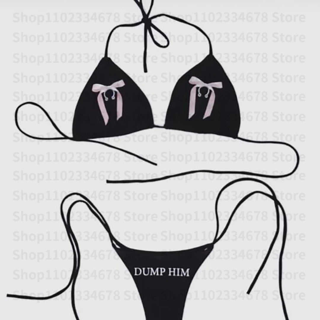 2000s  Woman Punk New Beach Swimwear Emo Girls Y2k Style Gothic Grunge Swimsuit  Bikini Y2K Bathing Suits Halter Strappy Lace Up