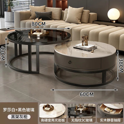 Round edge rock slab coffee table Hakka simple modern small apartment light luxury household small tea table