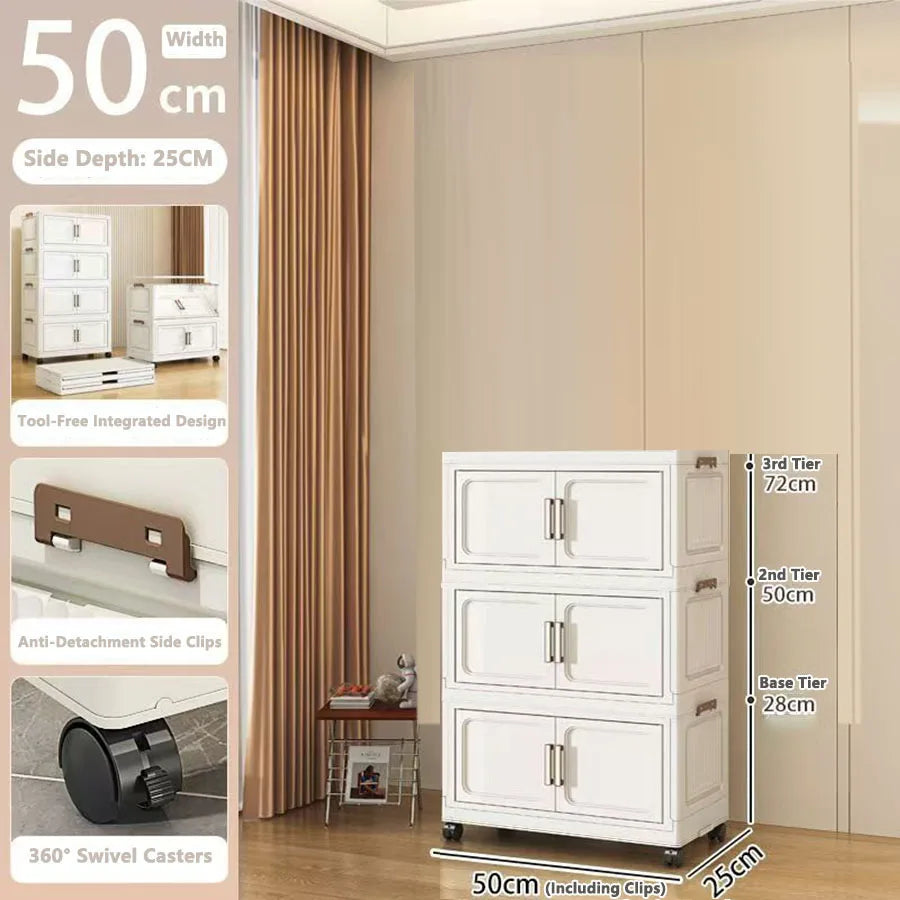Folding Storage Cabinet with Drawers Home Organization Kitchen Bathroom Bedroom Multi-Functional Compact Closet Space Saver