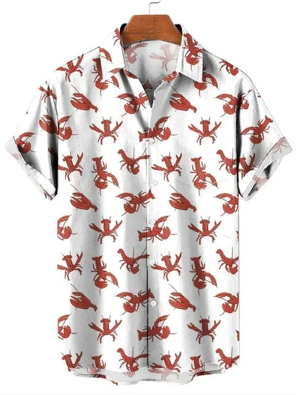 Hawaiian Flower Social Shirt 3d Print Boston Lobster Fashion Short Summer Casual Vintage Harajuku Cadiz Camisas Casuais Blouse
