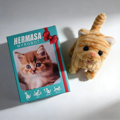 Smart Electric Plush Cat Toy Realistic Walking Purring Stuffed Animal Cute Interactive Pet Doll Kids Birthday for Boys Girls