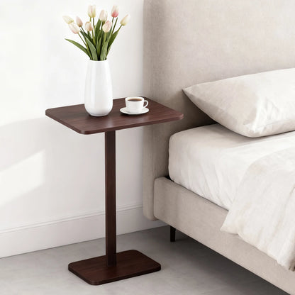 Minimalist C-Shaped End Table，Lightweight Sofa Bed Tray，Rustic Brown for Small Living Room TV Snack