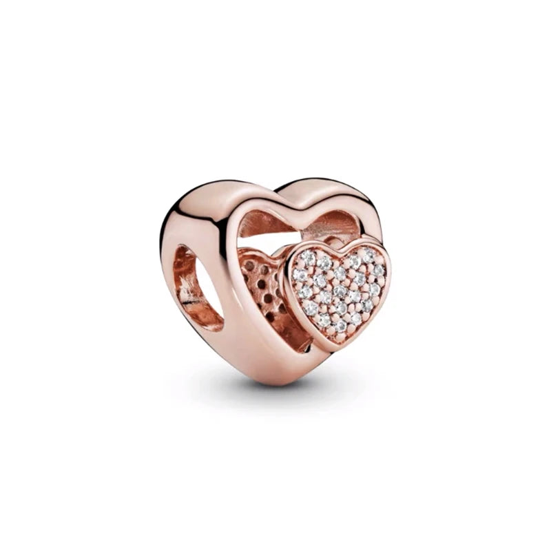 Rose Gold Plated Charms for Bracelet DIY Jewelry Making Heart Flower Strawberry Butterfly Paw Print CZ Pendant Beads Women Gift