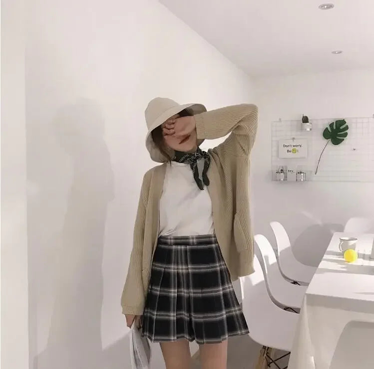 New Women Fashion Street Style Big Size High-Waisted Yellow Chequered A-shaped pleated Charming Fashion Short Skirt XS-5XL