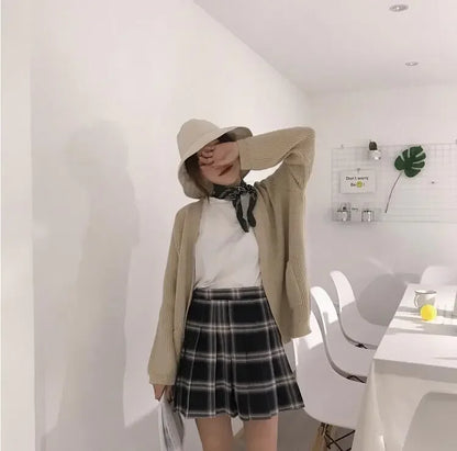 New Women Fashion Street Style Big Size High-Waisted Yellow Chequered A-shaped pleated Charming Fashion Short Skirt XS-5XL