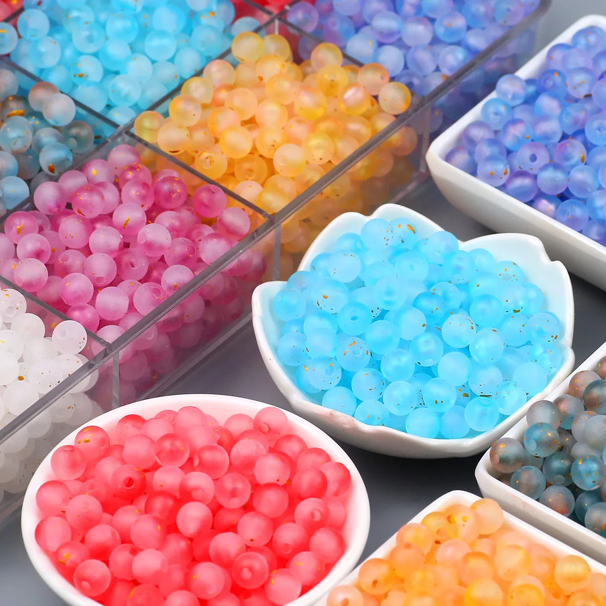 Frosted Round Dot Gold Acrylic Crystal Beads Glass Spacer Loose Beads 8mm For Jewelry Making Bracelet DIY Pen Beads Accessories