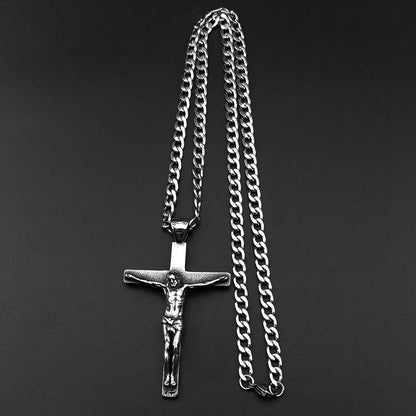 Stainless Steel Christian Jesus Cross Crucifix Pendants Necklaces for Men Women Silver Color Chain Necklaces Jewelry Gift