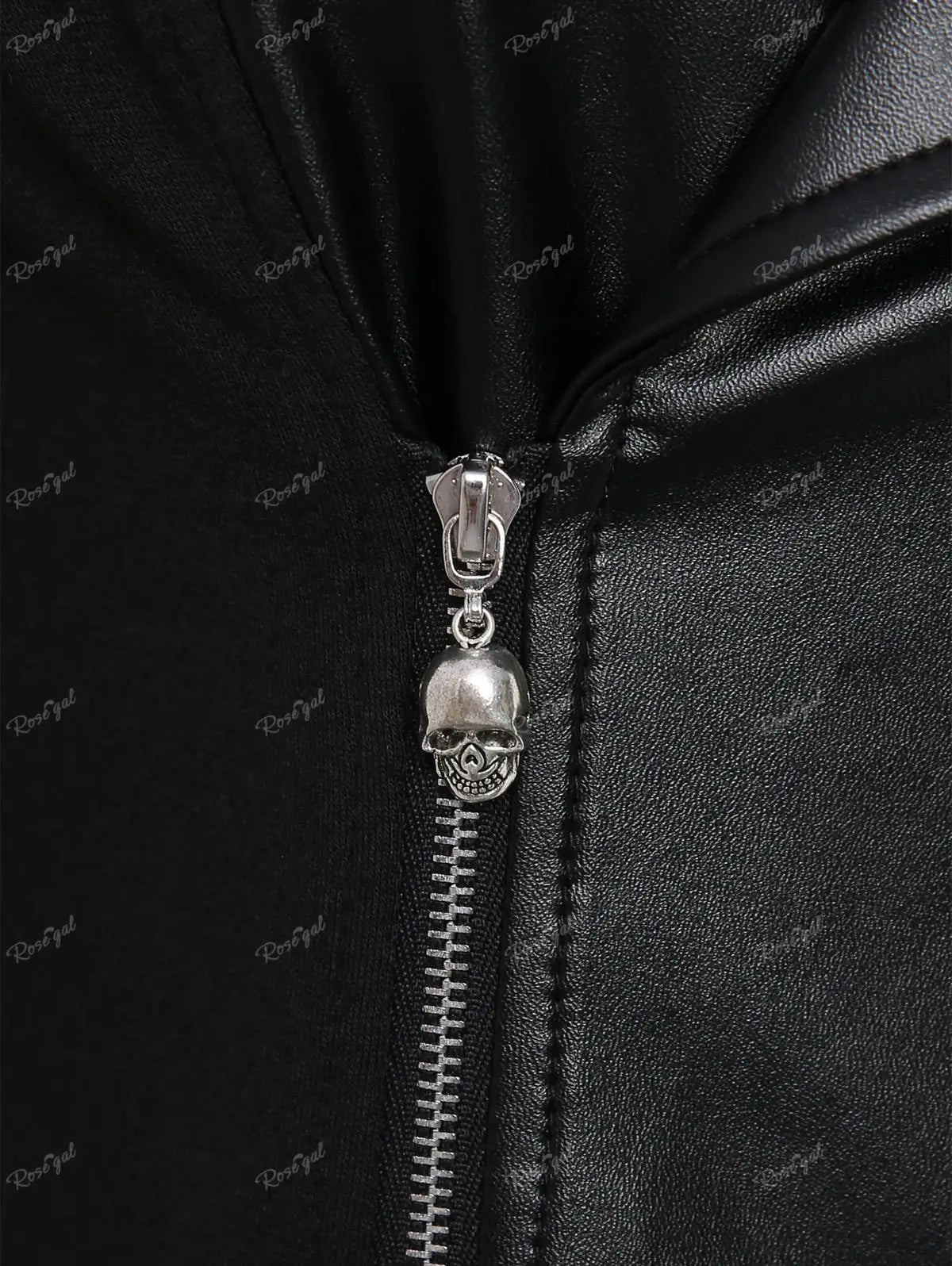 ROSEGAL Plus Size Gothic PU Panel Hooded Coats Black Slim Outwear Turn-down Collar Lace Up Braided Grommet Side Zip Jacket Coat