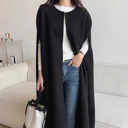 Chic Autumn Winter Loose Coat Sle Pure Color Long Women's Vest Jaet Korean Version Commute Sle Long Sve round Ne