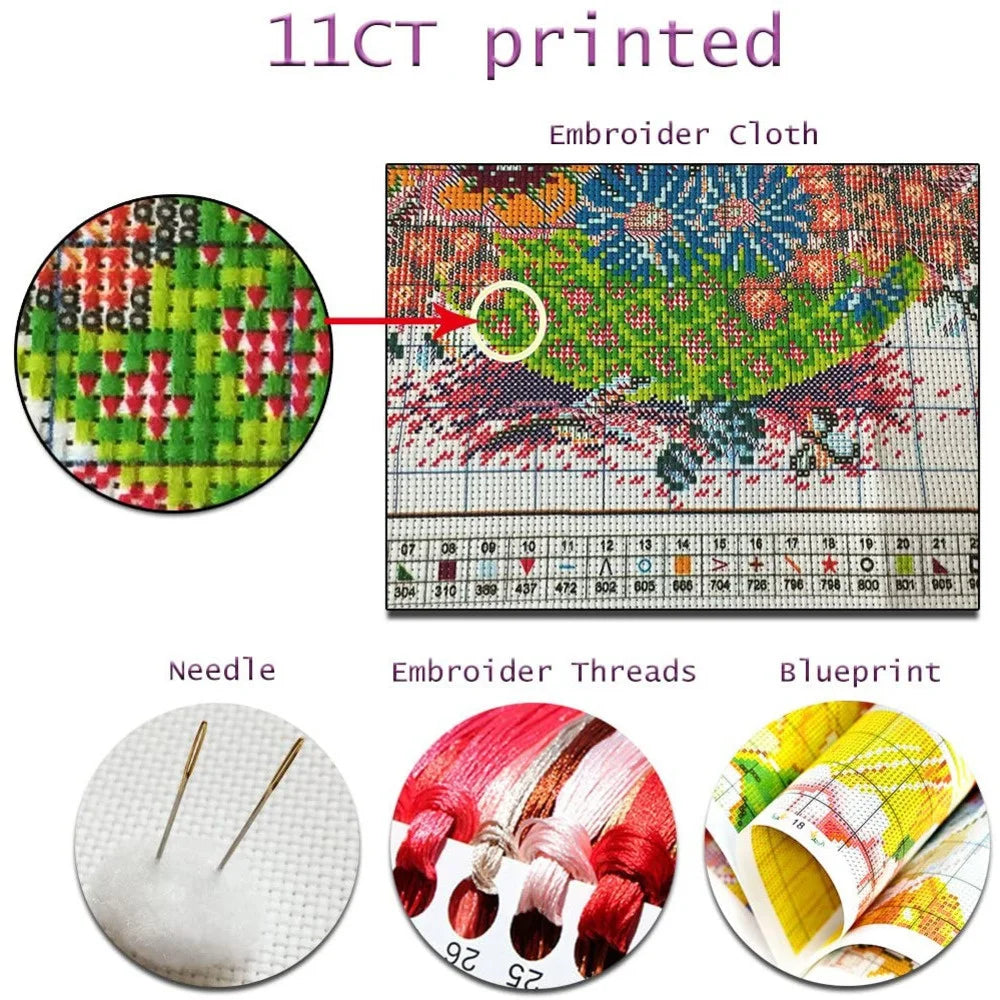 Insect Printed Cross Stitch Full Patterns Embroidery Kits Animal Canvas Needlework With Cotton Threads Sets Home Decor Paintings