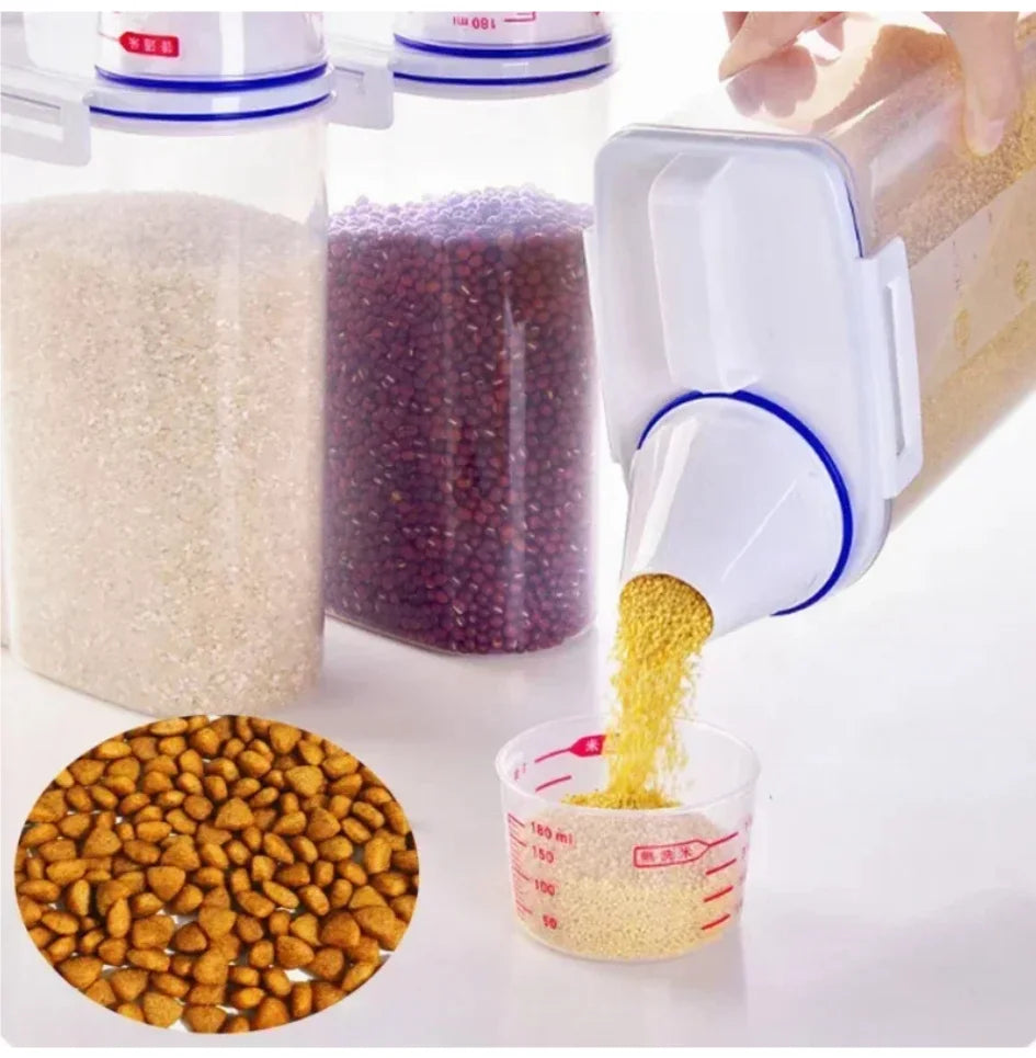 1.5kg/2kg Dog Cat Food Pail Plastic Storage Tank with Measuring Cup Container Moisture-proof Sealed Jar Pet Supplies Accessories
