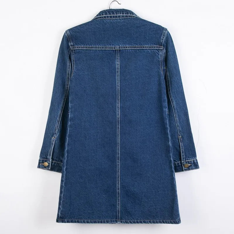 Women Denim Jackets Spring Autumn Long Sleeve Pockets Mid-Length Jean Coat 2024 Fashion All Matched Outerwear