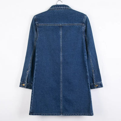 Women Denim Jackets Spring Autumn Long Sleeve Pockets Mid-Length Jean Coat 2024 Fashion All Matched Outerwear