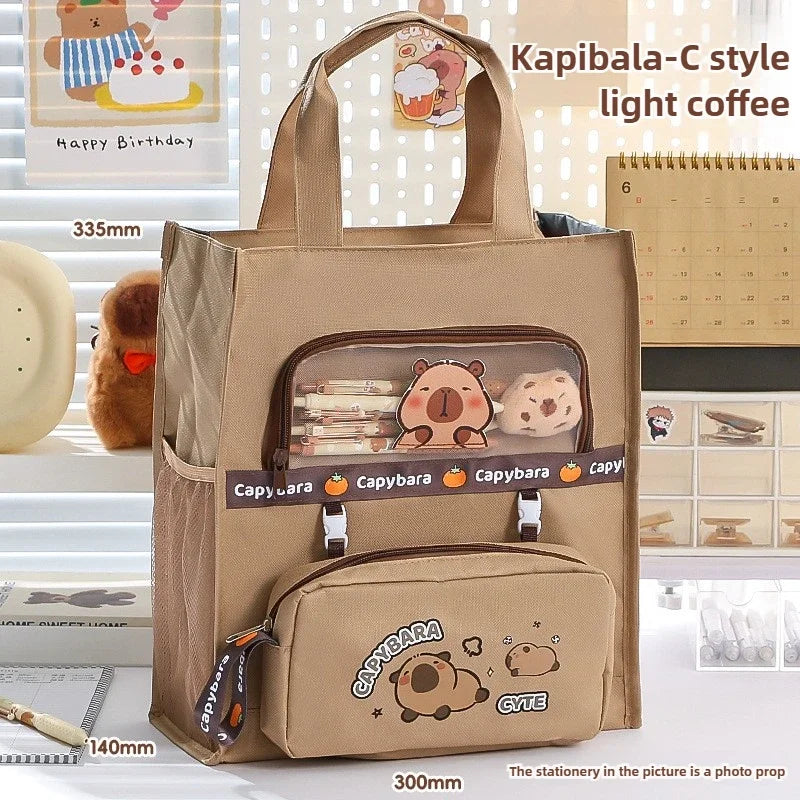 Student Stationery Bag Learning Bag Cartoon Pattern Textbook Storage Bag Large Capacity Lightweight Multi-functional Tote Bag