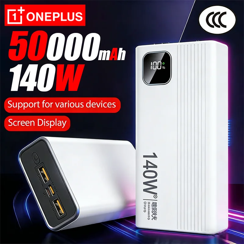 Lenovo 500000mAh 140W PowerBank Super Fast Charge Portable Powerbank External Battery Charger LED Display For iPhone