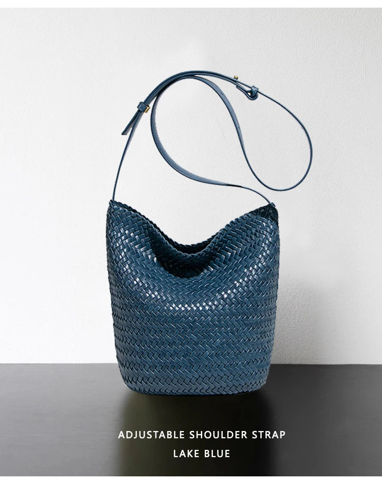 Luxury Woman Handbag New High End Hand-Woven Genuine Leather Women's Bag Large Capacity Shoulder Tote Bag Underarm Bag Bucket Ba