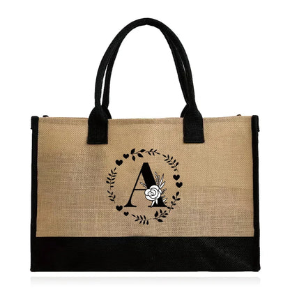 Shopping Bag Burlap Tote Bag Jute Bags Lightweight Handbag Portable LargeCapacity Women Grocery Organizer Garland Letter Pattern