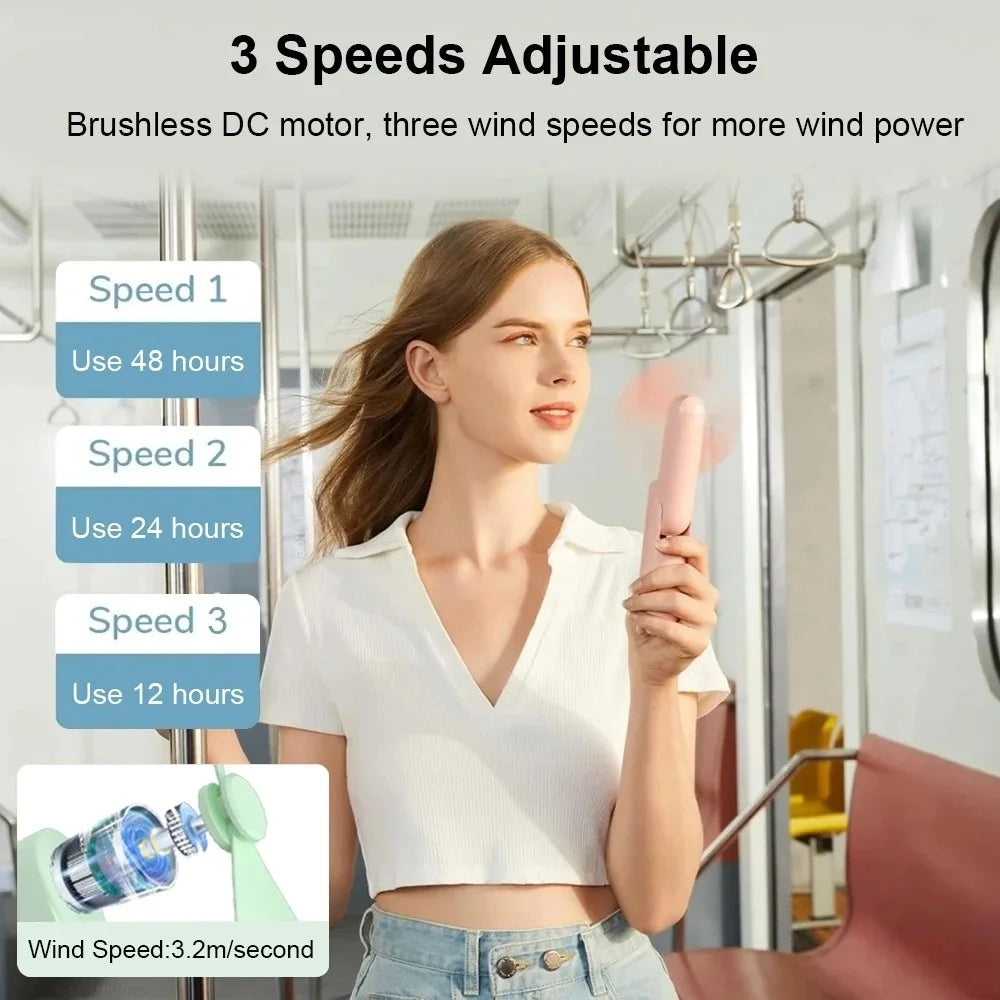 Portable Mini Cute Handheld Fan Foldable 3 Speed Adjustable Fan Office Home Desktop Travel Outdoor Use Type C Charge Pocket Fan