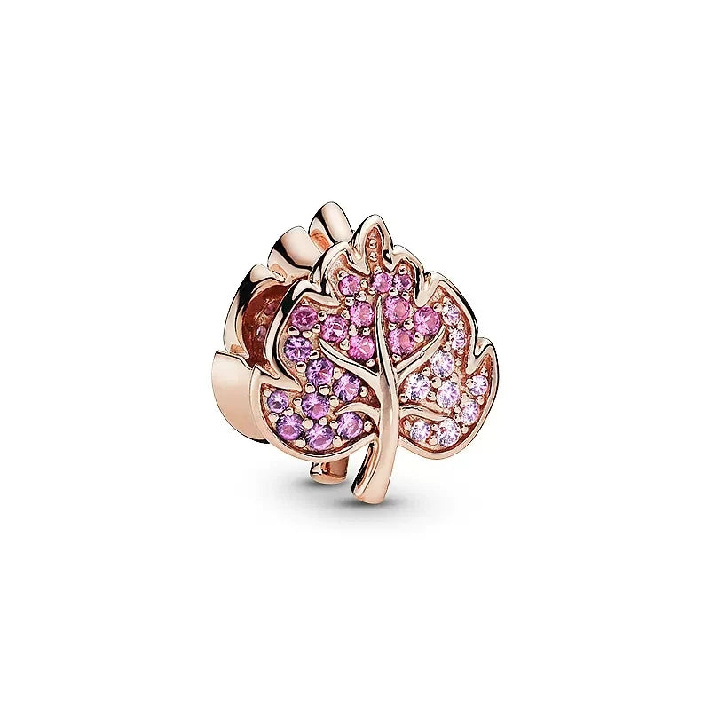 Rose Gold Plated Charms for Bracelet DIY Jewelry Making Heart Flower Strawberry Butterfly Paw Print CZ Pendant Beads Women Gift