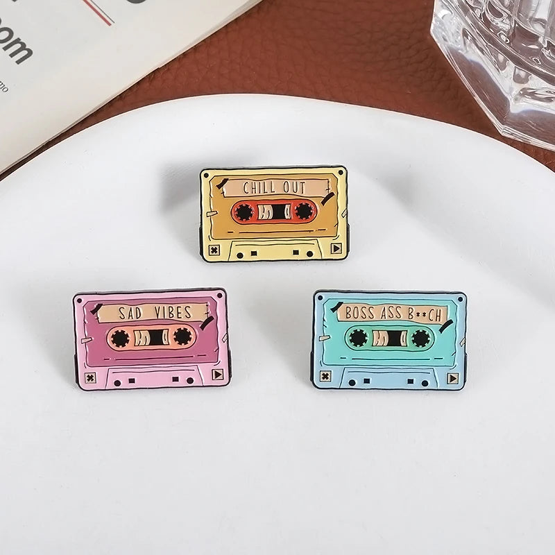 Retro Tapes Enamel Pins Custom 80s 90s Nostalgic Music Brooches Lapel Badges Clothes Funny Jewelry Gift for Friends