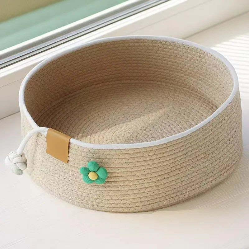 Four season universal cat nest with ball, cotton rope, woven pet nest, round, scratch resistant pet supplies
