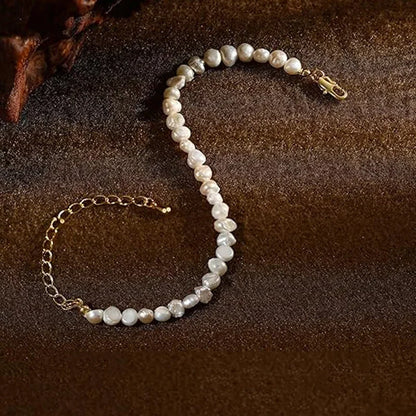 Hengsheng 6-7mm Baroque Natural Freshwater Pearl Bracelet 18cm Length Adjustable Anklets Bracelets for Women Jewelry Gift