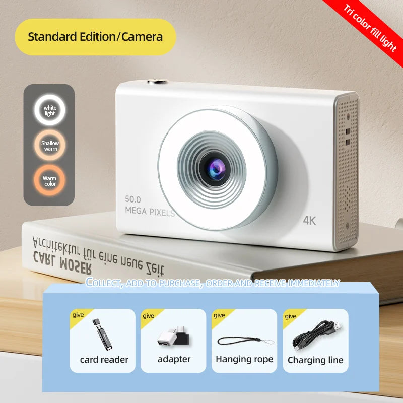 Digital Camera 4K High-definition Camera 50 Million Pixels Autofocus Portable Retro Camera CCD Travel Student Camera