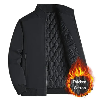 Plus Size Thick Jacket for Men Stand Collar Solid Winter Zipper Jacket Men Waterproof Warm Business Casual Male Coat Fleecelined