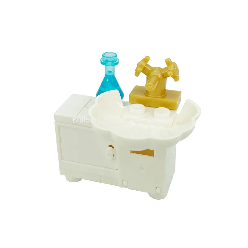 MOC Modern Home Sofa, TV Cabinet, Furniture, Refrigerator Small Particle Building Block Scene Construction Toy Model