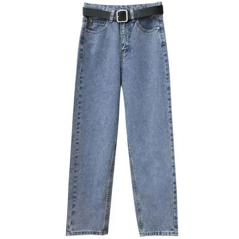 High Waist Harlan Denim Jeans Women Students Straight Leg Loose Slimming Spring Autumn New Style Old Dad Cucumber Trendy