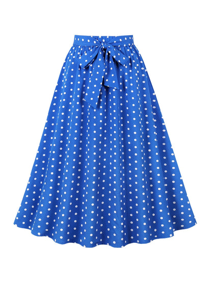 Elegant flower polka dot print casual party elastic waist bow belt half skirt for women
