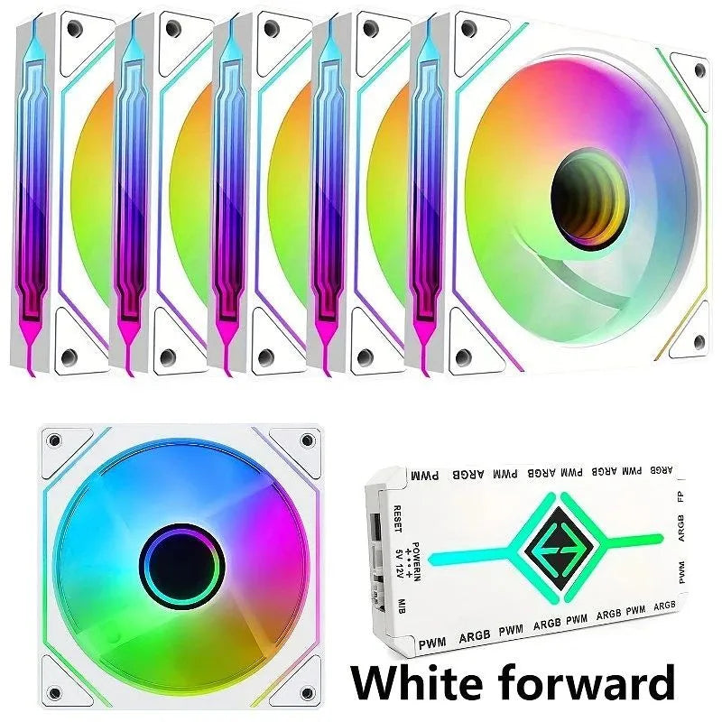 LDPCSJ 6 Pack 12cm 120mm Addressable ARGB Case Cooling Fans 4 Pin PWM Variable Speed 5V 3 Pin A-RGB Light Synchronization Fan Set with Included ARGB Controller Hub High Static Pressure Radiator Fans for ATX Gaming PC Liquid C