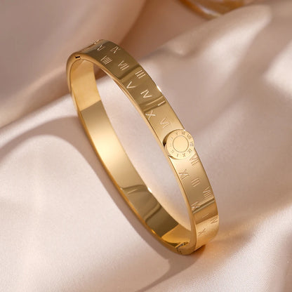 Yupsk Minimalist Fashion Roman Numerals Stainless Steel Bracelet Set for Women Waterproof Couple Bracelets Jewelry Gift