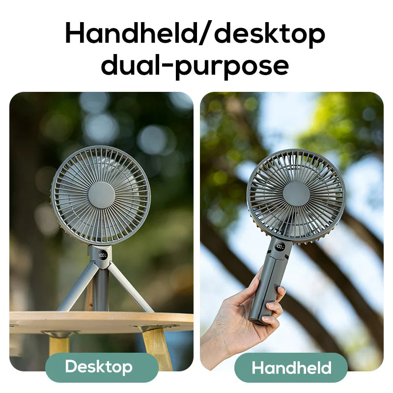 Portable Foldable Tripod Fan, Handheld Desk USB Rechargeable Mini Fan with 4 Speeds, 180 °   Adjustable for Camping, Office, Home, S