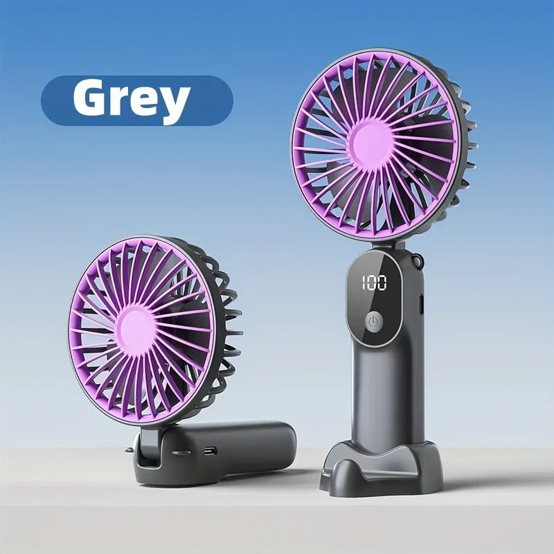 Portable USB Fan 6 Speed Digital Display Foldable 3-in-1 Handheld Neck Desk Fan for Outdoor Travel Home Office Cooling