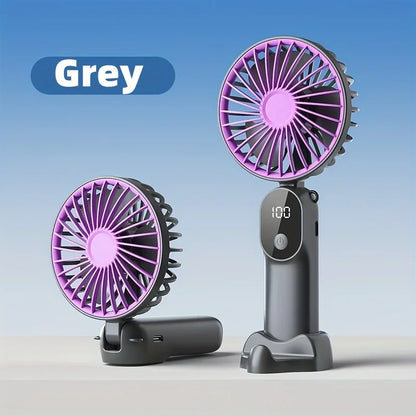 Portable USB Fan 6 Speed Digital Display Foldable 3-in-1 Handheld Neck Desk Fan for Outdoor Travel Home Office Cooling