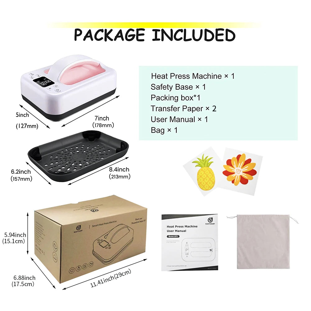 1PCS Heat Press Machine for T Shirts 7‘’x5'' Portable T Shirt Press Machine Fast Heat-up Iron Press Heat Transfer Machine(Pink)