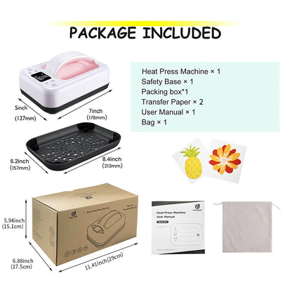 1PCS Heat Press Machine for T Shirts 7‘’x5'' Portable T Shirt Press Machine Fast Heat-up Iron Press Heat Transfer Machine(Pink)