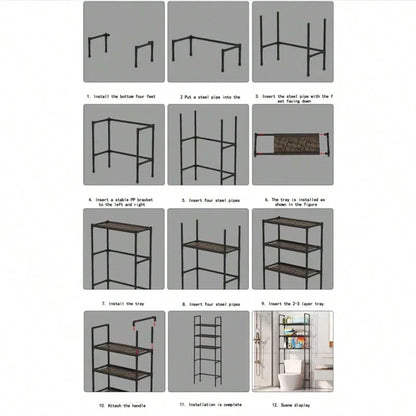 Bathroom Storage Rack Over The Toilet Shelf Multilayer Space Saver Organizer Multi-Functional Wall Hanging Toilet Storage Rack