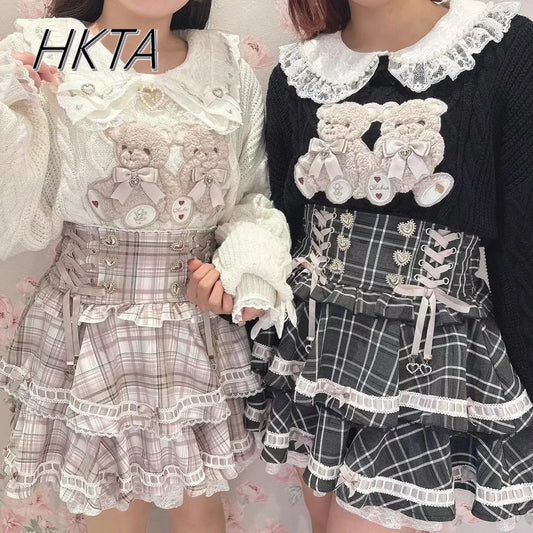Japanese Classic Cute Bear Knitted Sweater Women's Lolita Girls Long-sleeved Sweater Pullover Autumn and Winter New Liz Sweaters